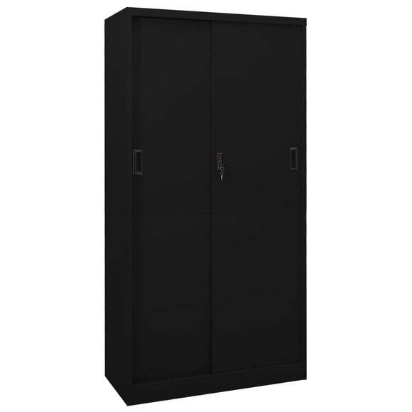 NNEVL Office Cabinet with Sliding Door Black 90x40x180 cm Steel