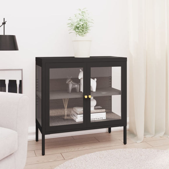 NNEVL Sideboard Black 70x35x70 cm Steel and Glass