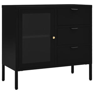 NNEVL Sideboard Black 75x35x70 cm Steel and Tempered Glass