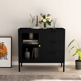 NNEVL Sideboard Black 75x35x70 cm Steel and Tempered Glass