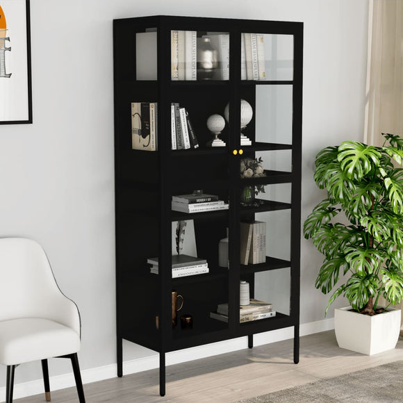 NNEVL Display Cabinet Black 90x40x180 cm Steel and Tempered Glass