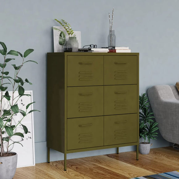 NNEVL Drawer Cabinet Olive Green 80x35x101.5 cm Steel