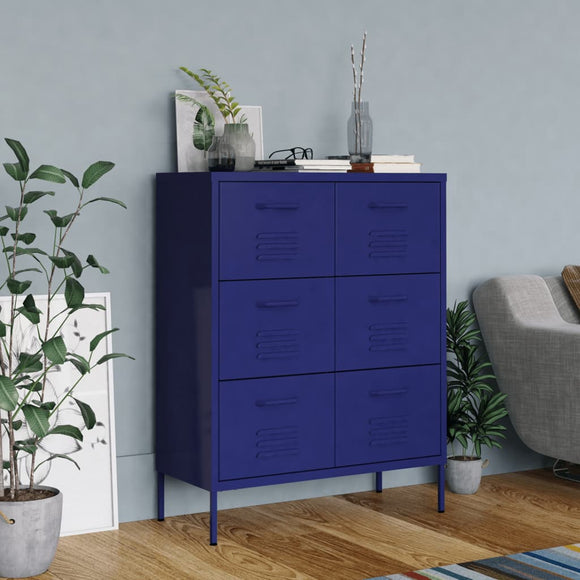 NNEVL Drawer Cabinet Navy Blue 80x35x101.5 cm Steel