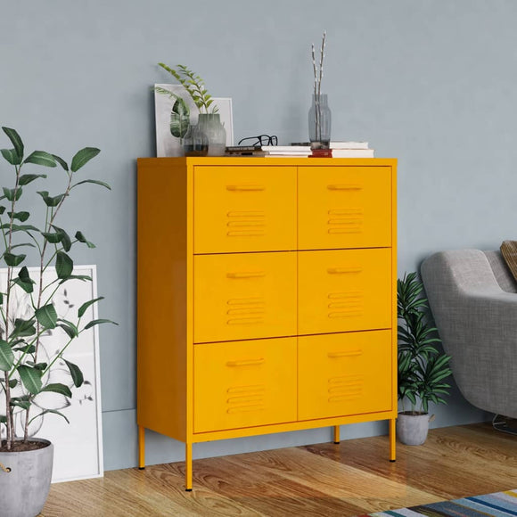 NNEVL Drawer Cabinet Mustard Yellow 80x35x101.5 cm Steel