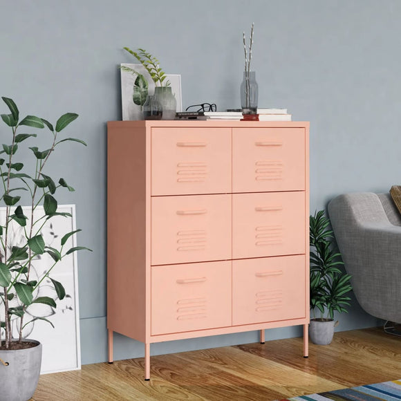 NNEVL Drawer Cabinet Pink 80x35x101.5 cm Steel