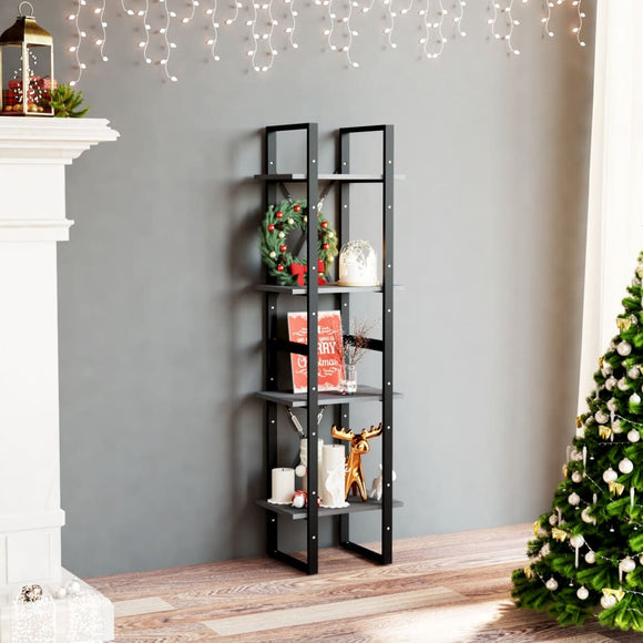 NNEVL 4-Tier Book Cabinet Grey 40x30x140 cm Solid Pine Wood