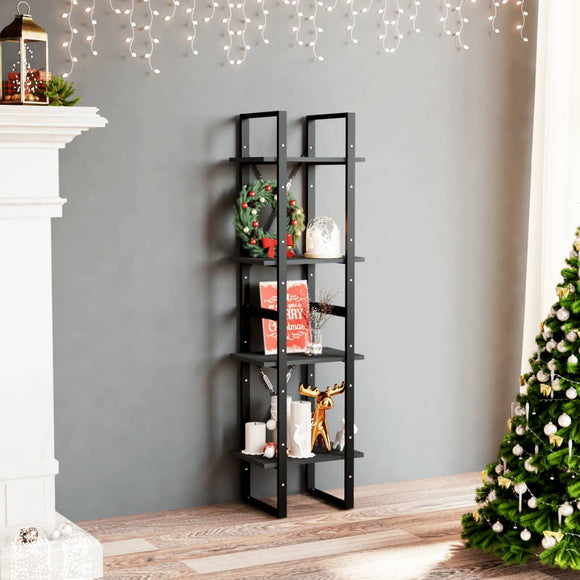NNEVL 4-Tier Book Cabinet Black 40x30x140 cm Solid Pine Wood
