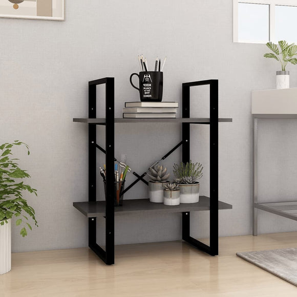NNEVL 2-Tier Book Cabinet Grey 60x30x70 cm Solid Pine Wood