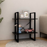 NNEVL 2-Tier Book Cabinet Black 60x30x70 cm Solid Pine Wood