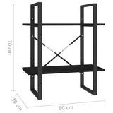 NNEVL 2-Tier Book Cabinet Black 60x30x70 cm Solid Pine Wood