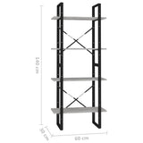NNEVL 4-Tier Book Cabinet Concrete Grey 60x30x140 cm Chipboard