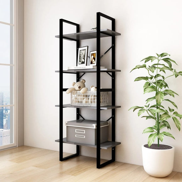 NNEVL 4-Tier Book Cabinet Grey 60x30x140 cm Solid Pine Wood