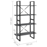 NNEVL 4-Tier Book Cabinet Grey 80x30x140 cm Solid Pine Wood