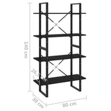 NNEVL 4-Tier Book Cabinet Black 80x30x140 cm Solid Pine Wood