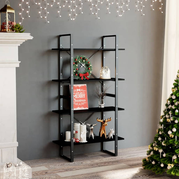 NNEVL 4-Tier Book Cabinet Black 80x30x140 cm Solid Pine Wood