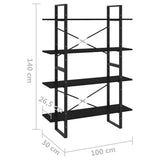 NNEVL 4-Tier Book Cabinet Black 100x30x140 cm Chipboard
