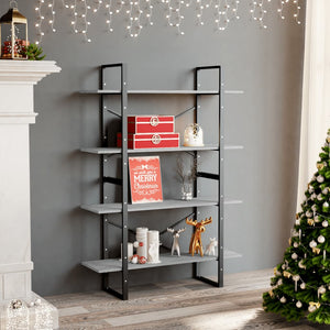 NNEVL 4-Tier Book Cabinet Concrete Grey 100x30x140 cm Chipboard