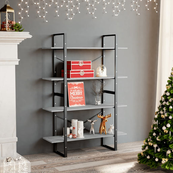 NNEVL 4-Tier Book Cabinet Concrete Grey 100x30x140 cm Chipboard