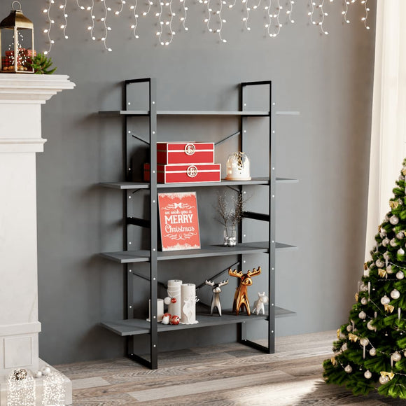 NNEVL 4-Tier Book Cabinet Grey 100x30x140 cm Solid Pine Wood