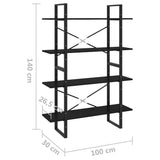 NNEVL 4-Tier Book Cabinet Black 100x30x140 cm Solid Pine Wood