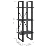 NNEVL 3-Tier Book Cabinet Grey 40x30x105 cm Solid Pinewood