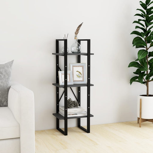 NNEVL 3-Tier Book Cabinet Grey 40x30x105 cm Solid Pinewood