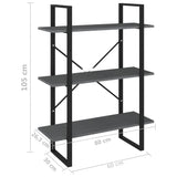 NNEVL 3-Tier Book Cabinet Grey 80x30x105 cm Solid Pine Wood