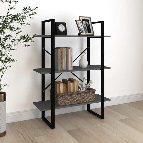 NNEVL 3-Tier Book Cabinet Grey 80x30x105 cm Solid Pine Wood