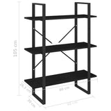 NNEVL 3-Tier Book Cabinet Black 80x30x105 cm Solid Pine Wood