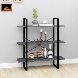 NNEVL 3-Tier Book Cabinet Grey 100x30x105 cm Solid Pine Wood