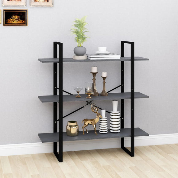 NNEVL 3-Tier Book Cabinet Grey 100x30x105 cm Solid Pine Wood