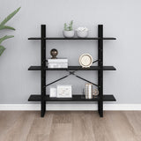NNEVL 3-Tier Book Cabinet Black 100x30x105 cm Solid Pine Wood