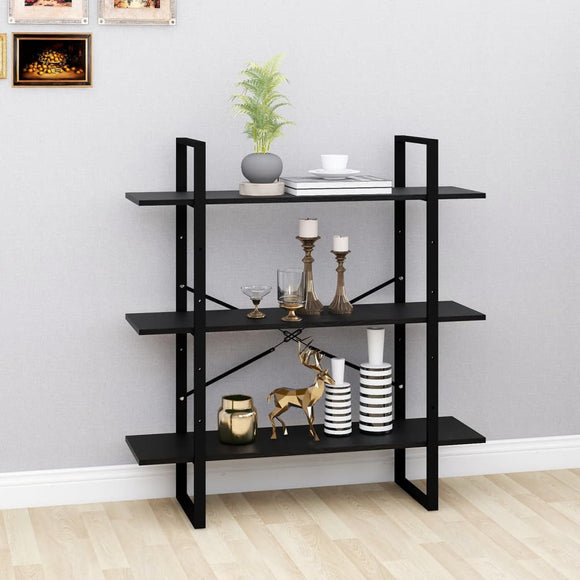 NNEVL 3-Tier Book Cabinet Black 100x30x105 cm Solid Pine Wood