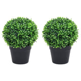 NNEVL Artificial Boxwood Plants 2 pcs with Pots Ball Shaped Green 27 cm