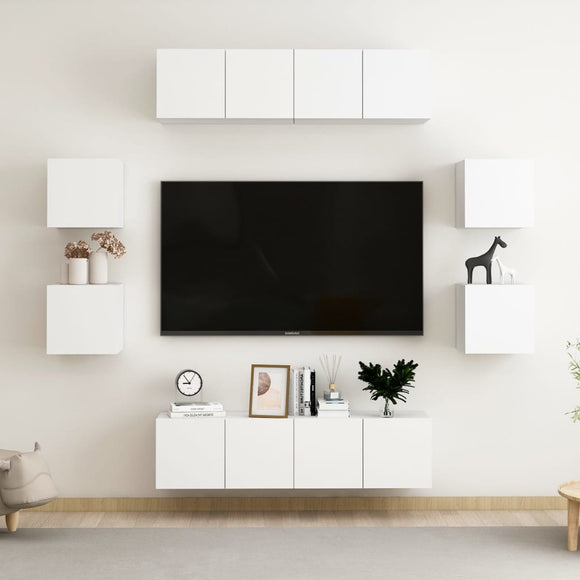 NNEVL 8 Piece TV Cabinet Set White Chipboard