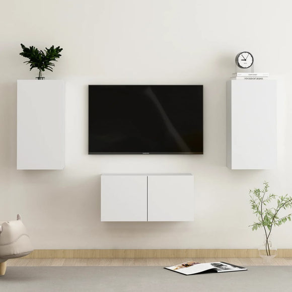 NNEVL 3 Piece TV Cabinet Set White Chipboard
