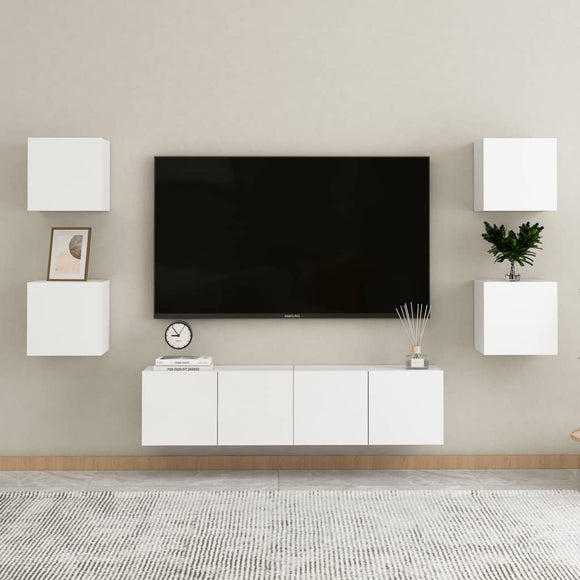 NNEVL 6 Piece TV Cabinet Set White Chipboard
