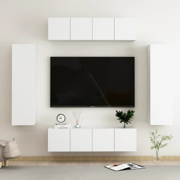 NNEVL 6 Piece TV Cabinet Set White Chipboard