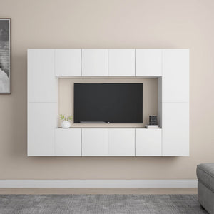 NNEVL 8 Piece TV Cabinet Set White Chipboard