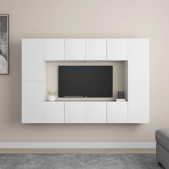 NNEVL 8 Piece TV Cabinet Set White Chipboard