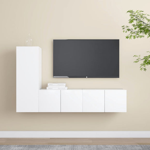 NNEVL 3 Piece TV Cabinet Set White Chipboard