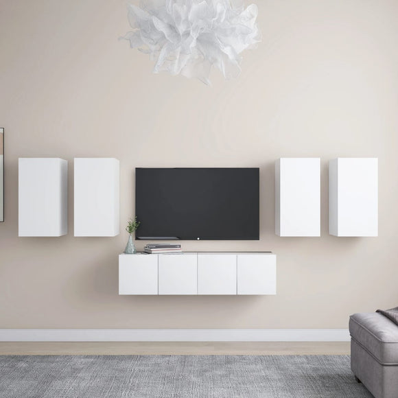 NNEVL 6 Piece TV Cabinet Set White Chipboard
