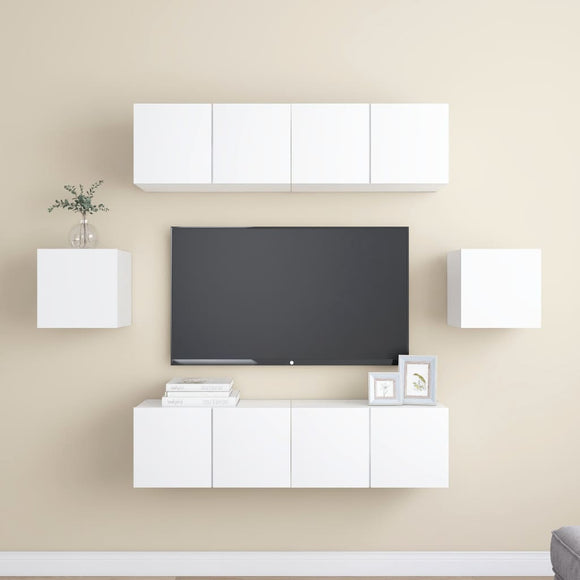 NNEVL 6 Piece TV Cabinet Set White Chipboard