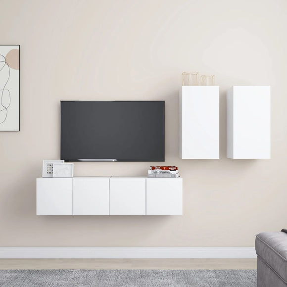 NNEVL 4 Piece TV Cabinet Set White Chipboard