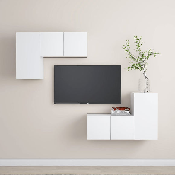 NNEVL 4 Piece TV Cabinet Set White Chipboard