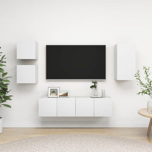 NNEVL 5 Piece TV Cabinet Set White Chipboard