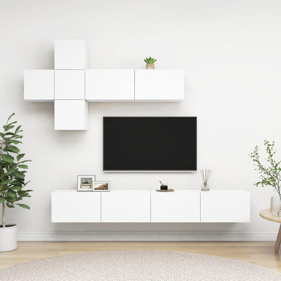 NNEVL 7 Piece TV Cabinet Set White Engineered Wood