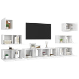 NNEVL 8 Piece TV Cabinet Set White Chipboard