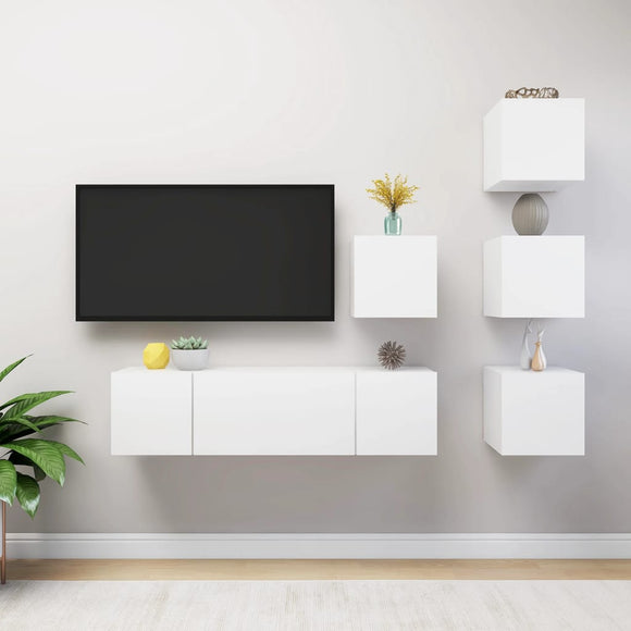 NNEVL 6 Piece TV Cabinet Set White Chipboard