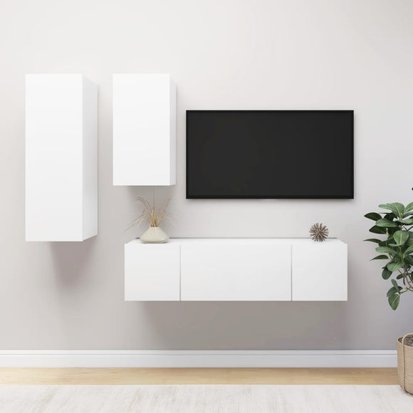 NNEVL 4 Piece TV Cabinet Set White Chipboard